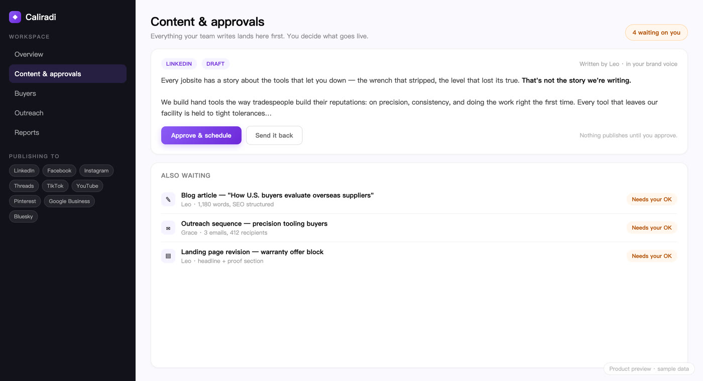 Marketing module — schedule posts to 10 social channels